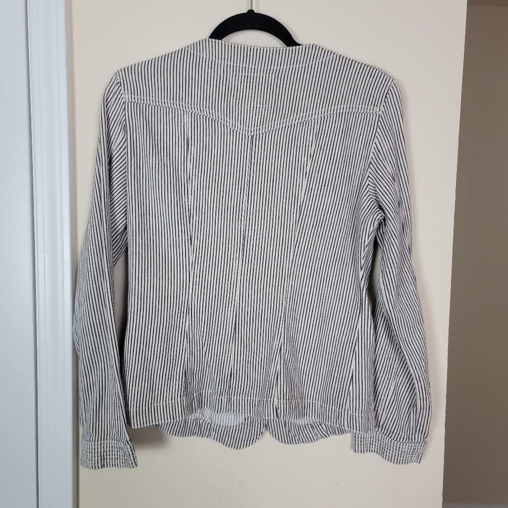 LAL Live a‎ Little Brown White Striped Cotton Button Up Jacket Sz M - Picture 2 of 8